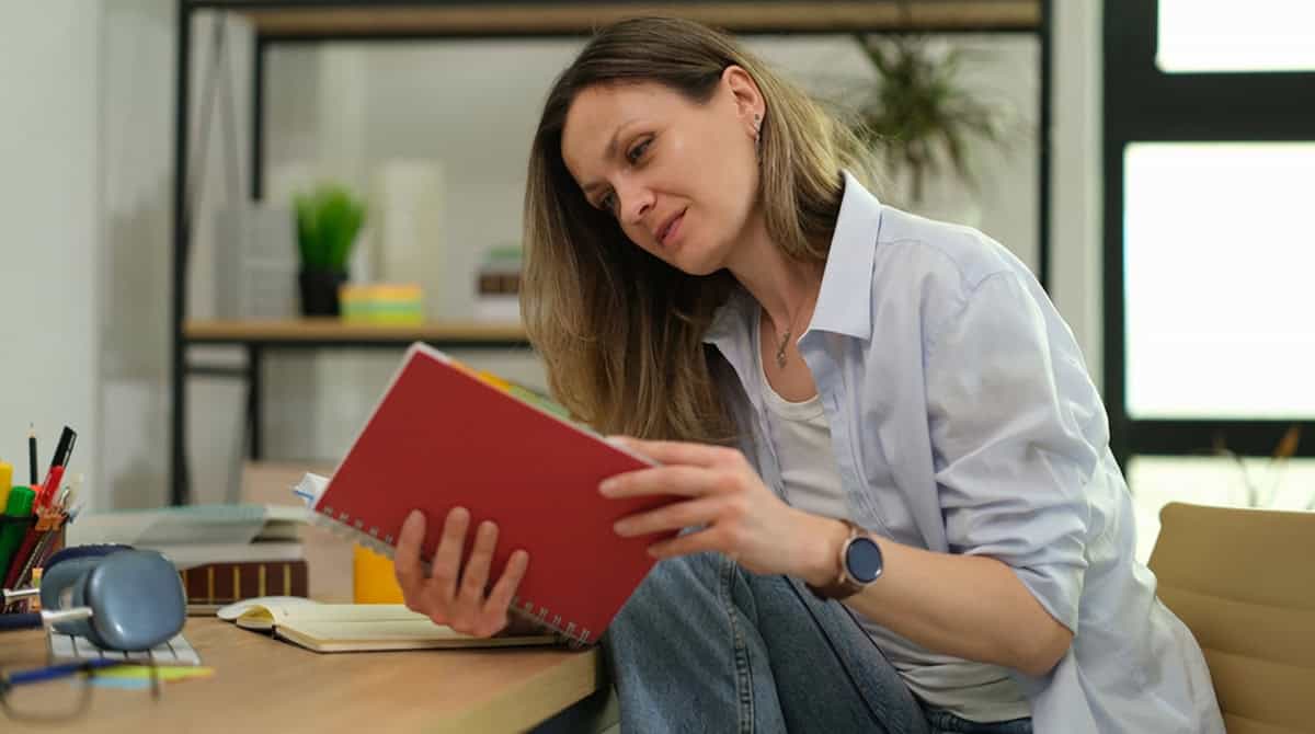adult student studying focused